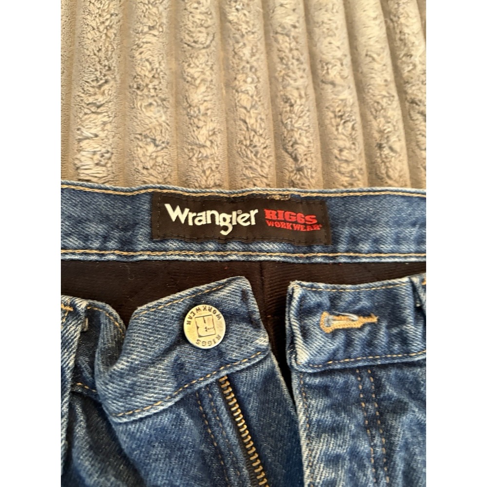 WRANGLER RIGGS WORK WEAR DURA SHIELD DENIM FLANNEL LINED BLUE JEANS 34x30 - Picture 3 of 14